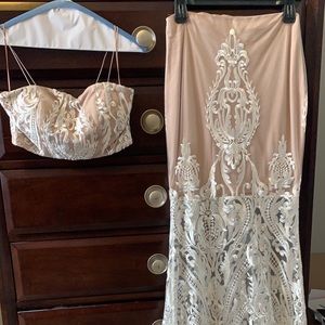 Nude and white lace two piece set